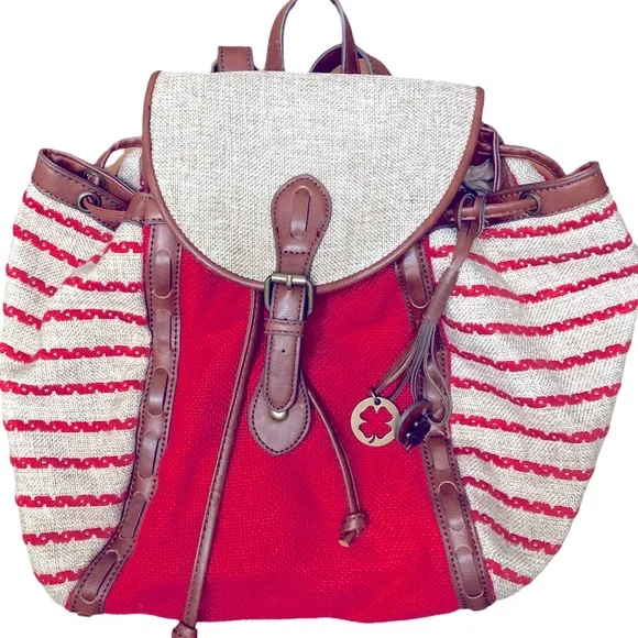 Lucky Brand Kendal Orange and Tan Boho Linen Blend Backpack Style Bag - Picture 5 of 10